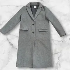 【未使用】✨ローリーズファーム　グレー チェスターコート 膝丈 ウール混合