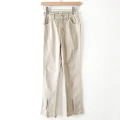 美品 COEL×YANUK スリットデニムパンツ 美脚 グレイッシュベージュ