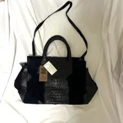 【タグ付き】イタリア製 本革バッグ カーフレザー クロコ型押し×ハラコ　高級