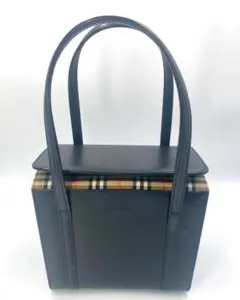 希少 バーバリー BURBERRY ハンドバッグ ノバチェック レザー 黒 本革