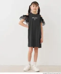 【売り切り】coca コカ 袖シアーワンピース キッズ 120 チャコール 美品のサムネイル