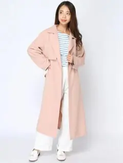 【LOWRYS FARM】ロング トレンチ コート くすみピンク Lサイズ