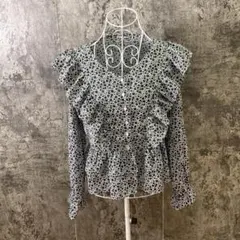 ✨FUN✨ファン♡長袖ブラウス♡フリル付き♡花柄♡ブラック(F)