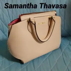 【サマンサタバサ】　ハンドルバッグ　ベージュ　チェリーピンク