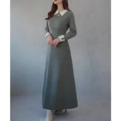 JUNOAH バイカラーセミフレアニットワンピース