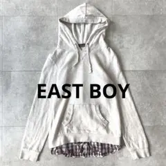 EASTBOY イーストボーイ フード付パーカー 長袖 チェック柄 L 綿 白のサムネイル