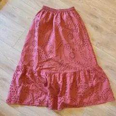 GU コットンレースティアードロングスカート