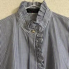 HATHAWAY NEWYORk'ストライプフリルシャツブラウス　ブロードシャツ