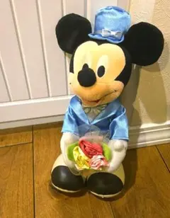 ミッキーマウス ぬいぐるみ 青いスーツ 花束付き