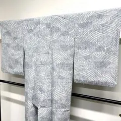 小紋　単衣　紬　枯山水　流線　縦縞　身丈158　裄63　正絹　着物　043tz