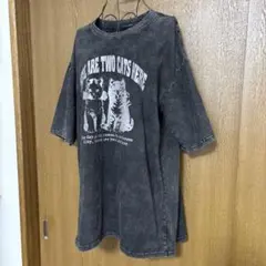 ALLA MODA 猫プリント 半袖Tシャツ ブラック　大きめサイズ　古着風