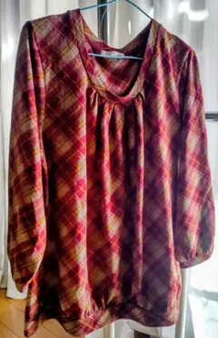 チェック柄 長そでチュニック　 大きいサイズ