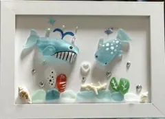 シーグラスアート クジラ ジンベエザメ ハンドメイド