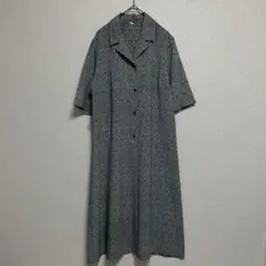 ♡SALE♡総柄 半袖 ロングワンピース レトロ ネイビー 幾何学 11号 L