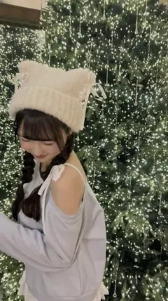 猫耳ニット帽　リボン付き