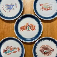 九谷焼　秋月窯　魚介文　6号皿揃　中皿　盛皿　銘々皿　径19cmのサムネイル
