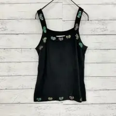 PUCKISH タンクトップ 黒 ビジュー付き L レディース ストレッチ 夏