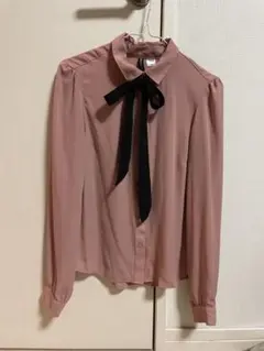h&m ピンク 黒 ボウタイ リボン ブラウス シャツ