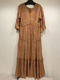 FRAY I.D マジョリカプリーツワンピース ティアード 五部袖 キャメル