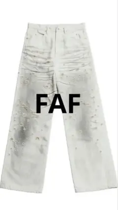 fake ass flowers ホワイト ダメージ加工 デニムパンツ
