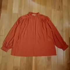 UNIQLO:C ブラウス長袖 M バンドカラーオレンジ ふんわり袖