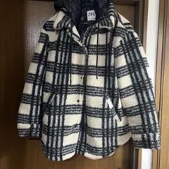 【超美品】ZARA チェック柄ボアダッフルコート Mサイズ