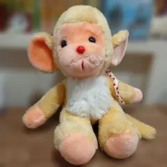 昭和レトロ ヴィンテージ ぬいぐるみ 当時もの 猿 赤水玉リボン 赤鼻 モンキー