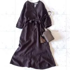 美品　　ナノユニバース　ヨーロピアンフラックス　リネンワンピース　洗える　七分袖