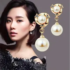 ゴールド ピアス 揺れるパールが可愛い ダブルパール アレルギー対応