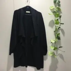 【ピエールカルダン】アウター 無地 黒 ドレープ風ロング Mサイズ