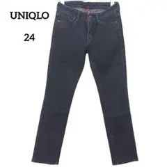ユニクロ スキニー デニム ブラック 牛革ラベル サイズ24（W61ｃｍ）