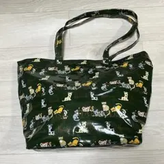 Harrods ハロッズ 大容量トートバッグ 犬 猫 グリーン 緑 ファスナー