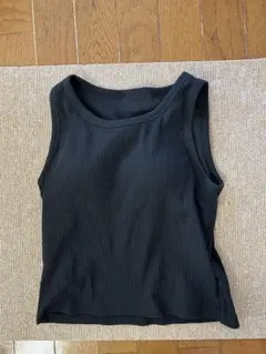 リブ編み 黒 タンクトップ パッド付きのサムネイル