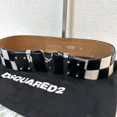 【希少✨チェッカーベルト】ディースクエアード　白黒　レザー　オセロ　おしゃれ
