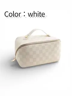 化粧ポーチ　バニティ　格子　大容量　ホワイト　メイクボックス　コスメポーチ　旅行