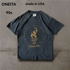 90sUSA製ONEITAアトランタオリンピック五輪ビッグプリントTシャツ墨黒M
