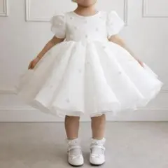 キッズドレス パール ホワイト 100 フォーマル 結婚式 誕生日 発表会