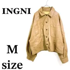 【イング】フェイクレザージャケット　アウター　ブルゾン　ボタンダウン　ブラウン