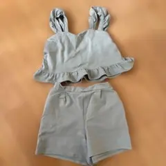 グリーン フリル付きキャミソールとショートパンツセット 140 セットアップ