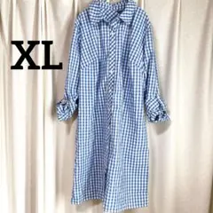 訳あり❣️トミーヒルフィガー 【XL】ギンガムチェック シャツワンピース ブルー