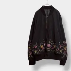 ブルゾン　MA-1 花柄刺繍　ブラック　オーバーサイズ　ジップアップ　M