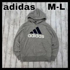 adidas スウェットパーカー　パフォーマンスロゴ　グレー　裏毛　M-L