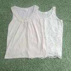 レース装飾付きタンクトップ 2点セット