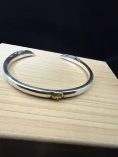 美品 シルバー925製 金メタル付 平打ちバングル M 楽天市場】18金 ブレスレットM バングル メタル平打ちバングル