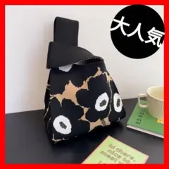 【大人気】ミニトート 花 ブラウン×ブラック 1839 大人かわいい 韓国風