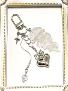 ハンドメイド ビーズキーホルダー クラゲ