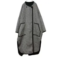 【PLST】プラステ ウールパイピングコート ノーカラー 千鳥格子柄 (M)のサムネイル