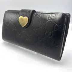 美品♥️GUCCI♥️ ラブリーハート GGシマレザー 長財布 金ロゴ 折り
