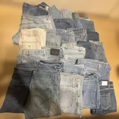 綿100%ウエストゴム デニムパンツ まとめ売り30本 リメイク素材 リペア