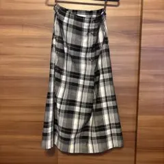 PLST ブラック・ホワイト チェック柄 ロングスカート M